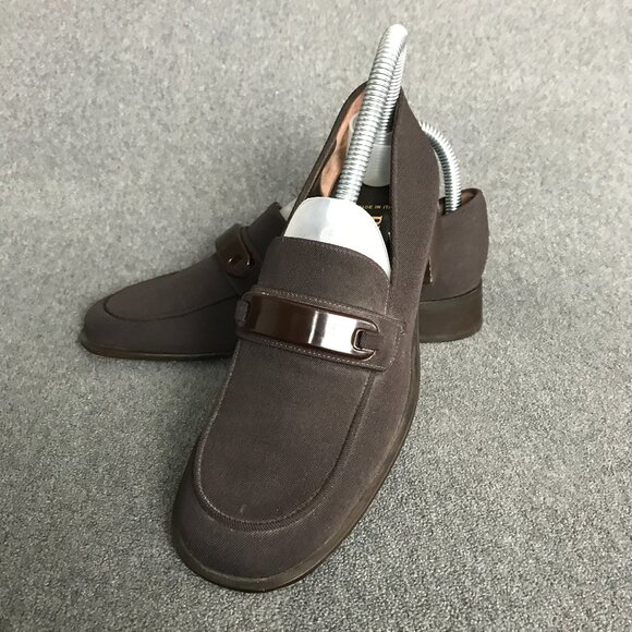 Paloma Made In Italy Women's 6.5B Brown Canvas Slip On Square Toe Pump Loafers - Picture 1 of 9